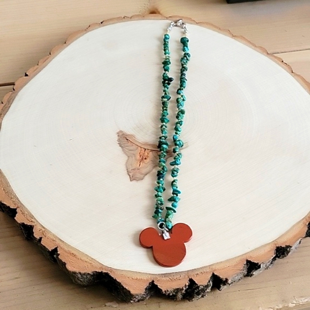 Disney Turquoise Stones and Coral Mickey Head Necklace